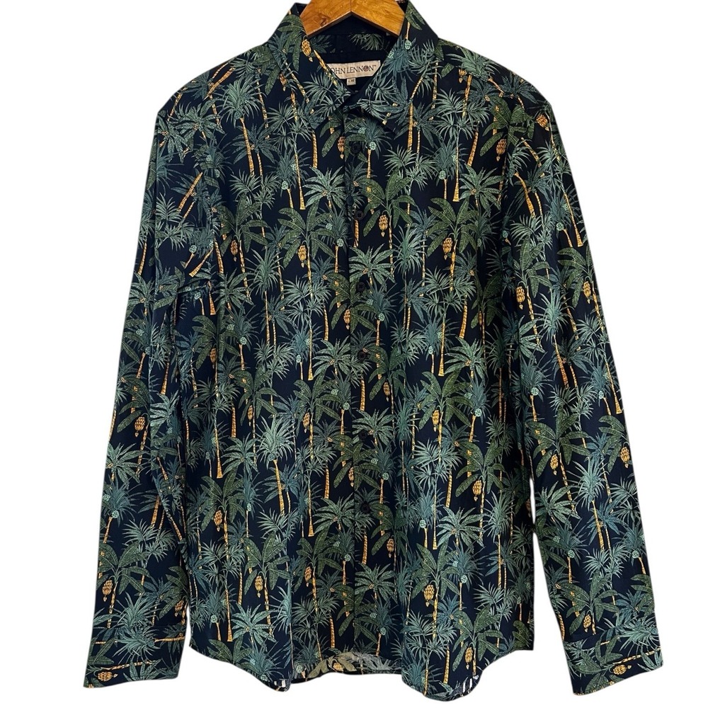 John Lennon Button Up Shirt Mens Large Long Sleeve Multicolor Tropical Print